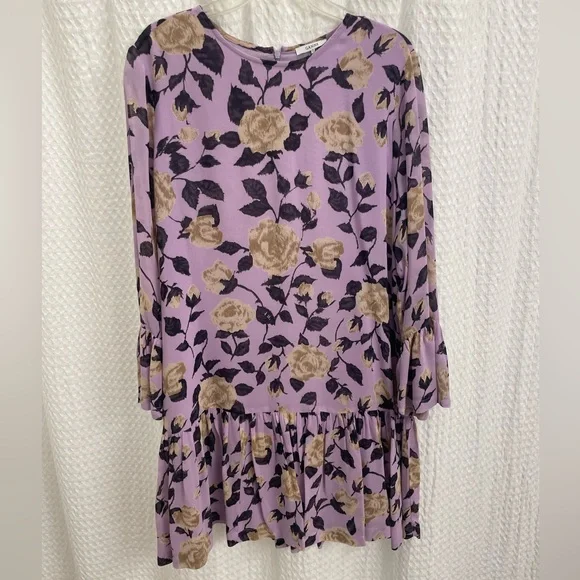 Ganni Carlton Georgette Dress Pastel Floral Purple Lilac Drop Waist. Size 8. - Picture 2 of 4